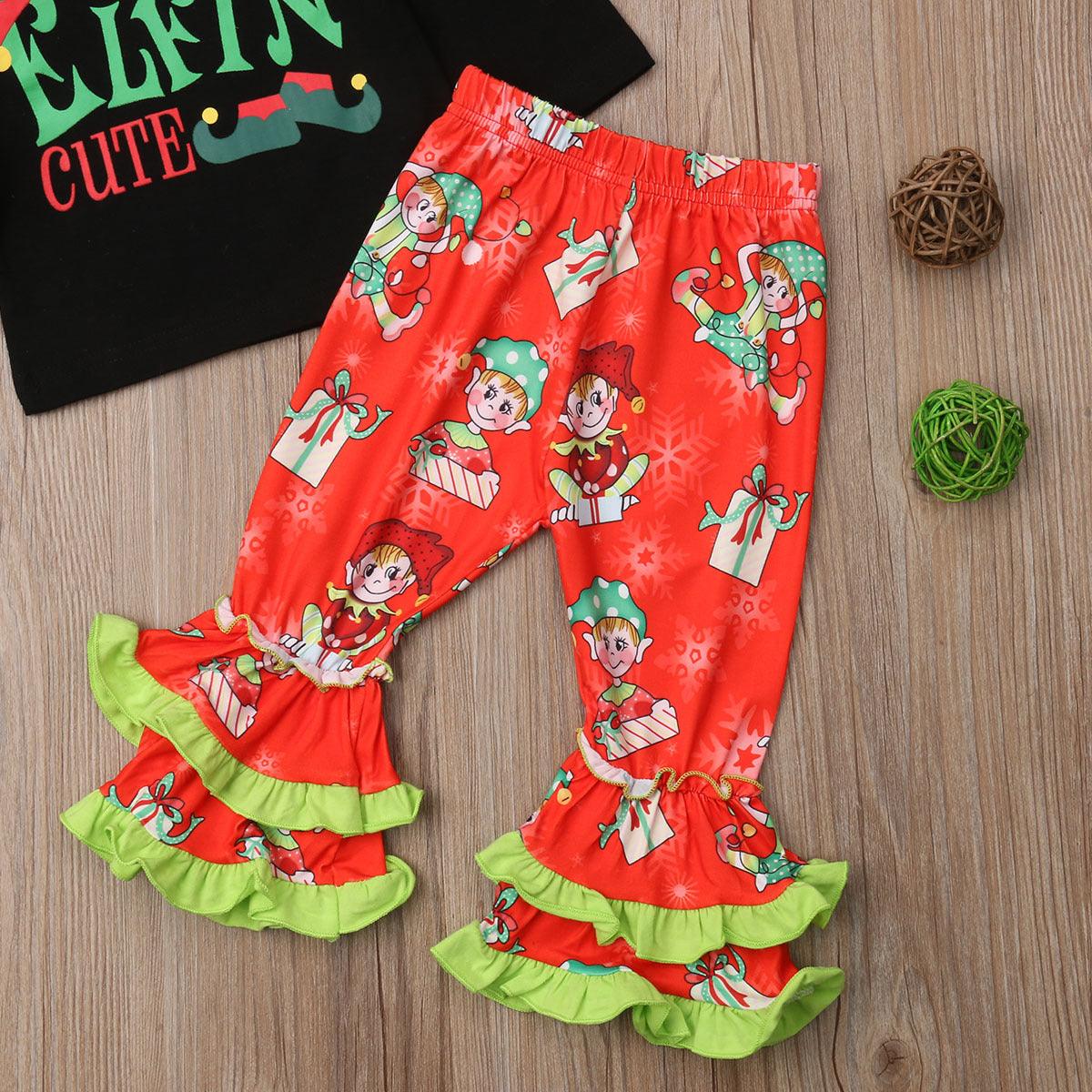 Toddler Children Girls' Cotton Long Sleeve Cartoon Printed Trousers Christmas Suit - PrettyKid