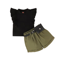 Spring and Summer Cotton Pit Strip Flying Sleeve Top Solid Color Shorts with Waist Bag Girls Suit