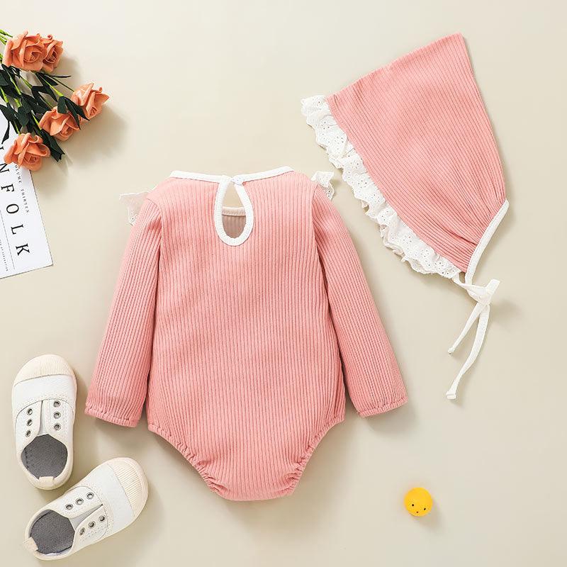 Baby Girls Pink Striped Jumpsuit Hat Set Baby Girl Wholesale Clothing - PrettyKid