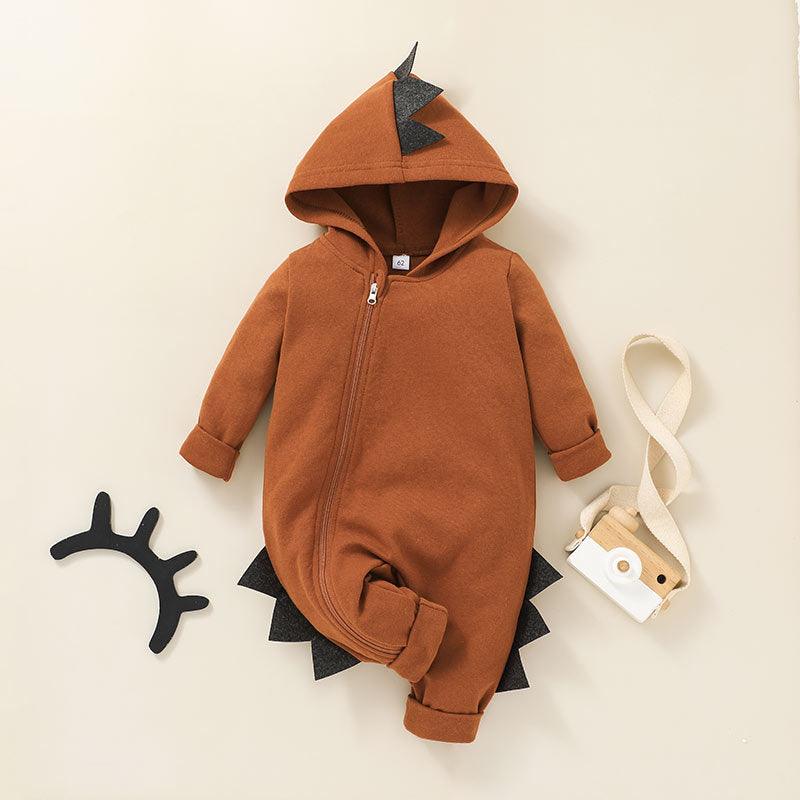 Baby Boys Girls Cartoon Dinosaur Modeling Solid Color Jumpsuit - PrettyKid