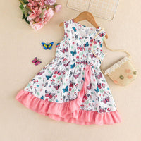 RUFFLE DRESS BUTTERFLY PRINT SLEEVELESS A-LINE SKIRT