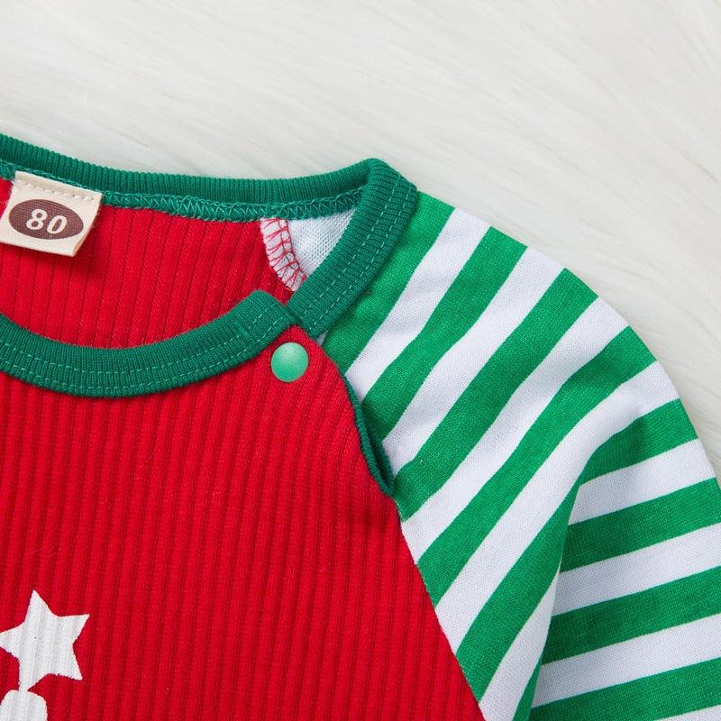 Baby Letter Green Stripe Jumpsuit Pants Christmas Suit - PrettyKid