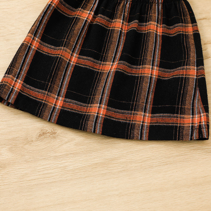 Toddler Kids Girls Solid Long Sleeved Sweater Plaid Print Skirt Set - PrettyKid