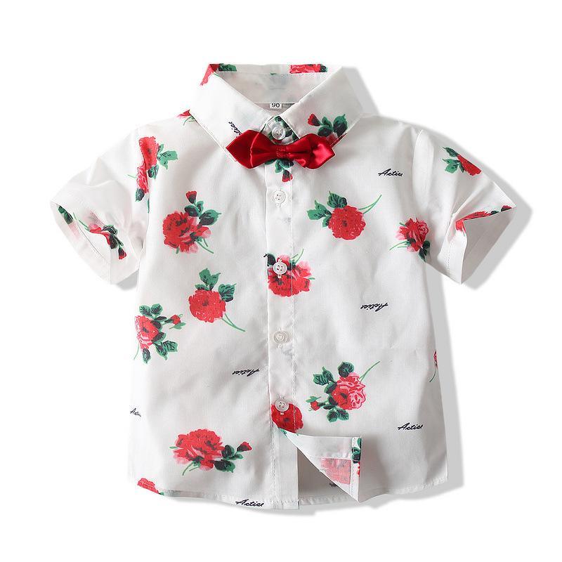 Short-Sleeved Rose Shirt Shorts Suit - PrettyKid