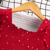 Toddler Kids Girl Solid Color Polka Dot Print Square Neck Long Sleeve Dress - PrettyKid