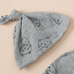 Baby Cartoon Fortune Cat Printed Slant Placket Foot Wrap Jumpsuit - PrettyKid