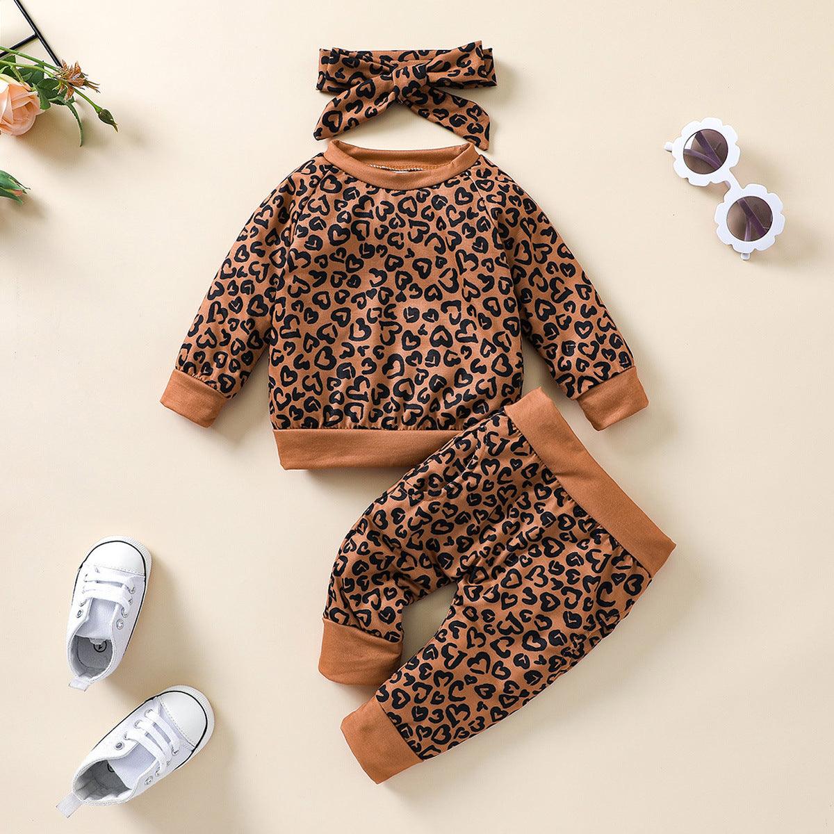 Toddler Kids Girls Flower Leopard Print Long Sleeve Set - PrettyKid