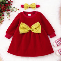 Toddler Girls Solid Corduroy Bow Dress - PrettyKid