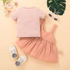 Toddler Girls Red Striped Crew Neck T-shirt Solid Colour Strappy Dress Set - PrettyKid