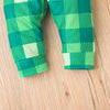 Baby Boys Solid Monogram Print Short Sleeve Jumpsuit Green Check Trousers Set St. Patrick's Day Clothing - PrettyKid