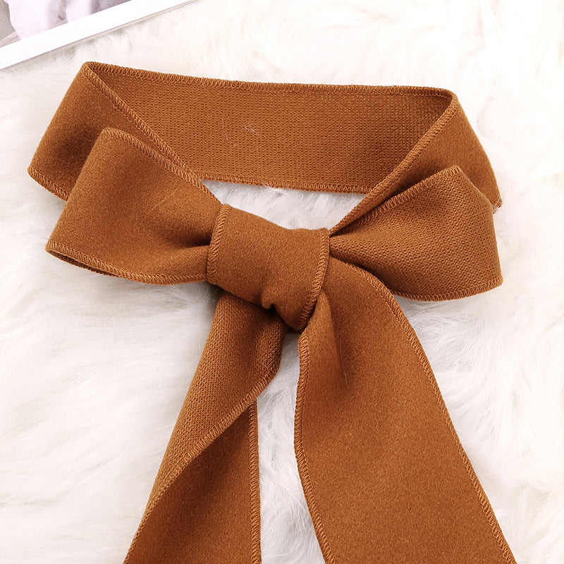 Kids Girls' Solid Color Bow Mid Length Tweed Coat - PrettyKid