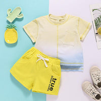 Toddler Kids Boys' Solid Letter Print Short Sleeve T-shirt Shorts Set - PrettyKid