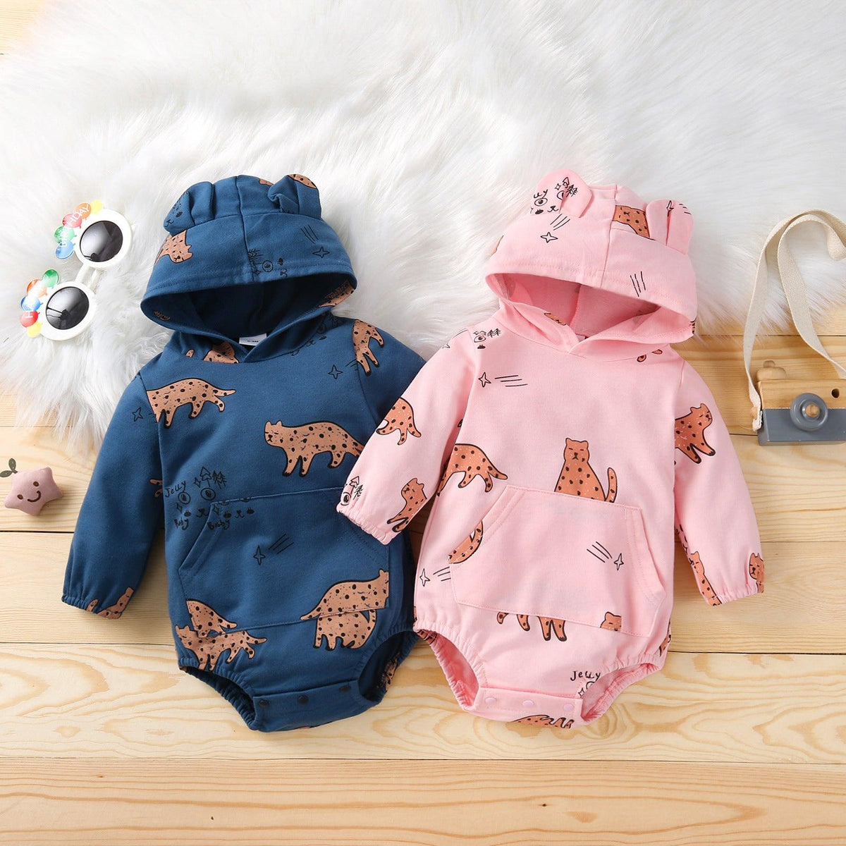 Baby Boys Girls Cartoon Animal Hooded Jumpsuit - PrettyKid