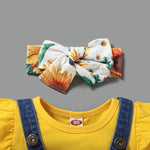 Toddler Kids Girls Solid Color Short Sleeve Top Sunflower Print Suspender Pierced Jeans Set - PrettyKid