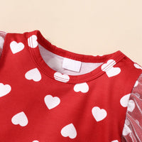 Baby Girls Solid Color Love Printed Round Neck Long Sleeve Jumpsuit Leg Guard Hair Band Valentine's Day Suit - PrettyKid