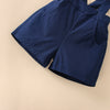 Toddler Boys Vertical Stripe Print Bow Tie Short Sleeve Shirt Solid Color Suspender Pants Set - PrettyKid