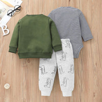 Striped BABY Jumpsuit Cartoon Dinosaur Sweater Pants Three Piece Set - PrettyKid