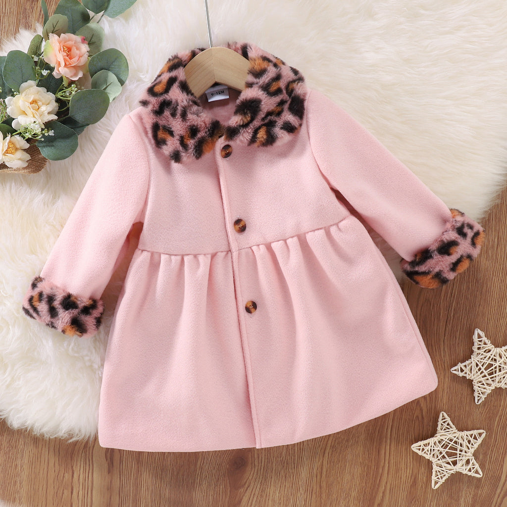 Toddler Kids Girls Solid Color Leopard Print Stitching Long Sleeve Button Cardigan Jacket - PrettyKid