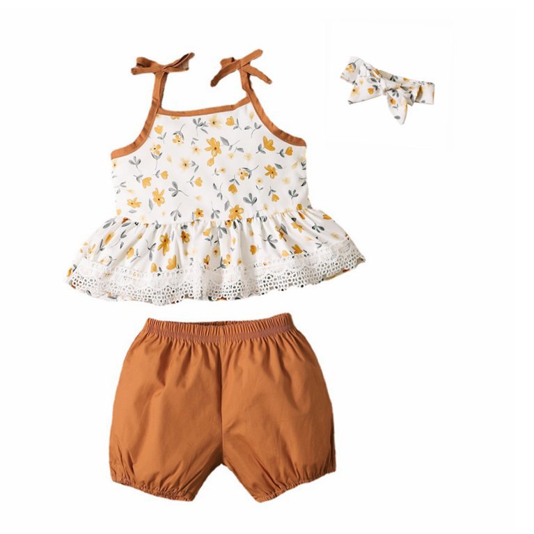 Infant Girls Summer Children's Suit Strapless Halter Lace Lace Clash Color Bow Three Sets - PrettyKid