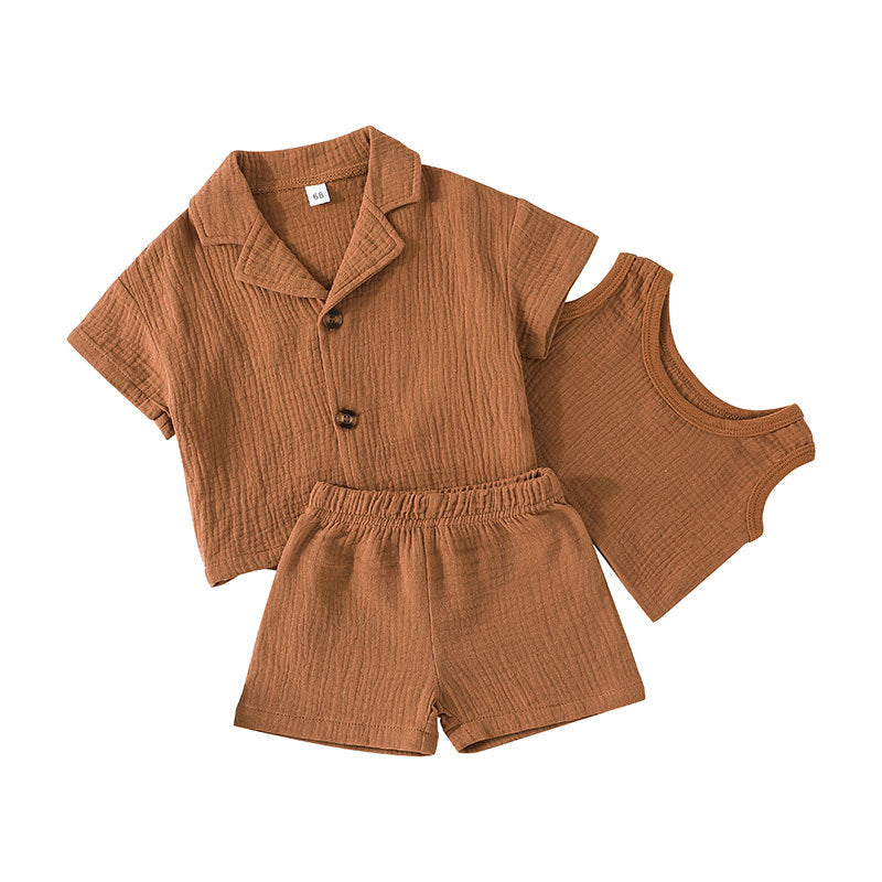 Toddler Boys Girl Brown Sleeveless Vest Shorts Short Sleeved Jacket Summer Suit - PrettyKid
