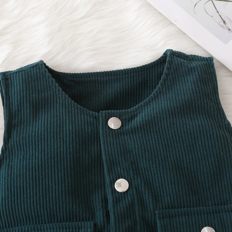 Toddler Kids Boys' Solid Corduroy Single Breasted Sleeveless Vest Coat - PrettyKid