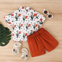 Boys' Summer Korean Animal Print Lapel Short-sleeved Shirt Fashion Shorts Two-piece Suit