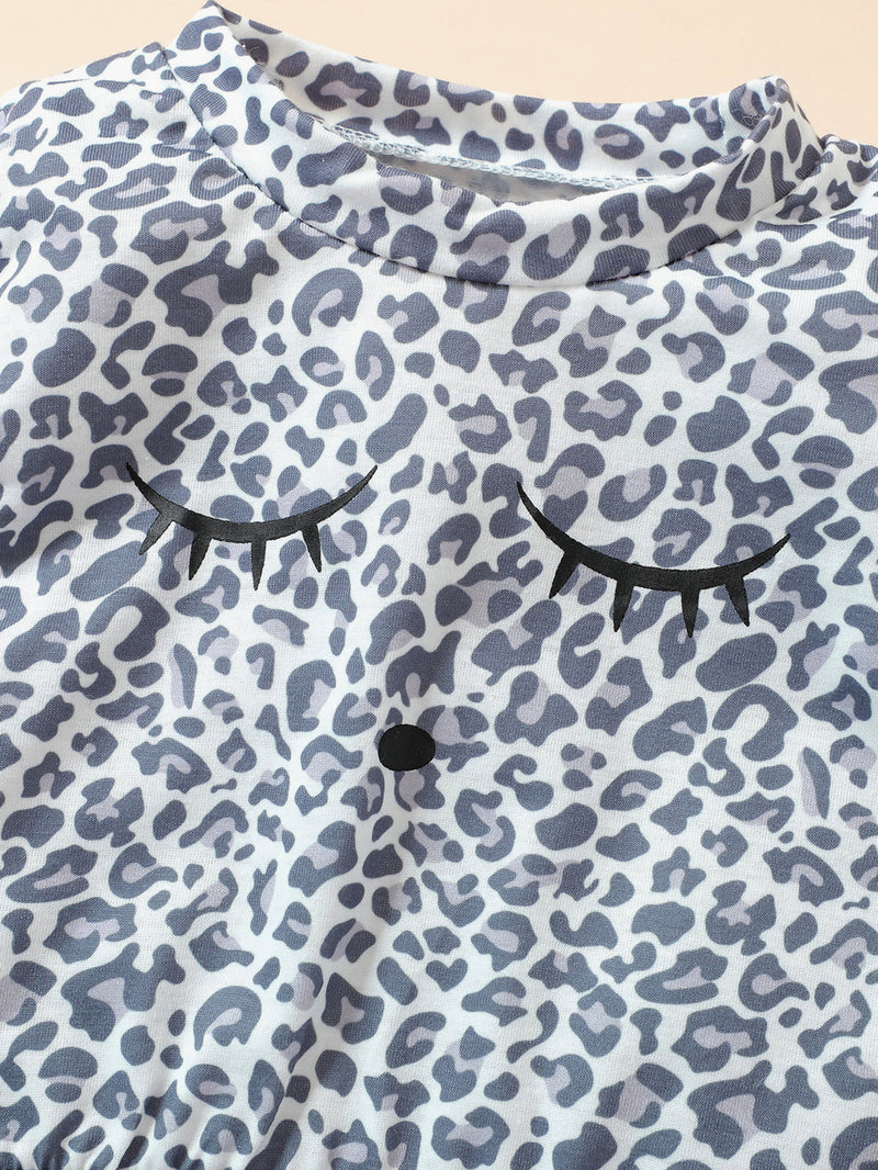 Toddler Kids Boys Girls Grey Leopard Print Long Sleeve Suit - PrettyKid