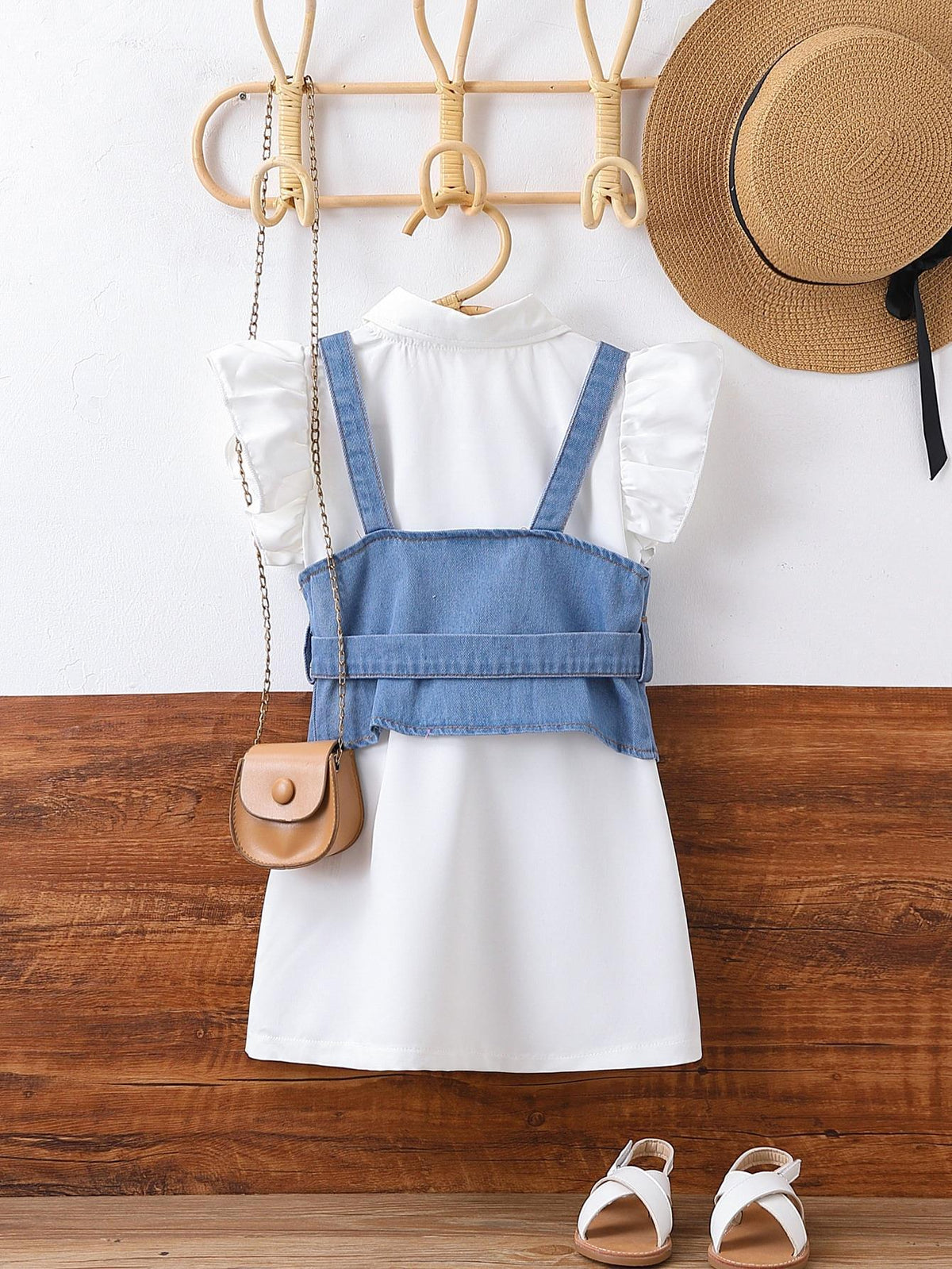 Girls' Summer Shirt Short-sleeved Denim Vest Two-piece Wholesale