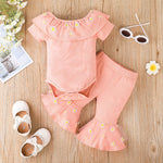 2022 Summer Girls Short-sleeved Harem Suit Casual Print Flared Pants Jumpsuit Two-piece - PrettyKid