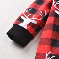 Children Cartoon Deer Head Christmas Print Plaid Long Sleeve Christmas Suit - PrettyKid