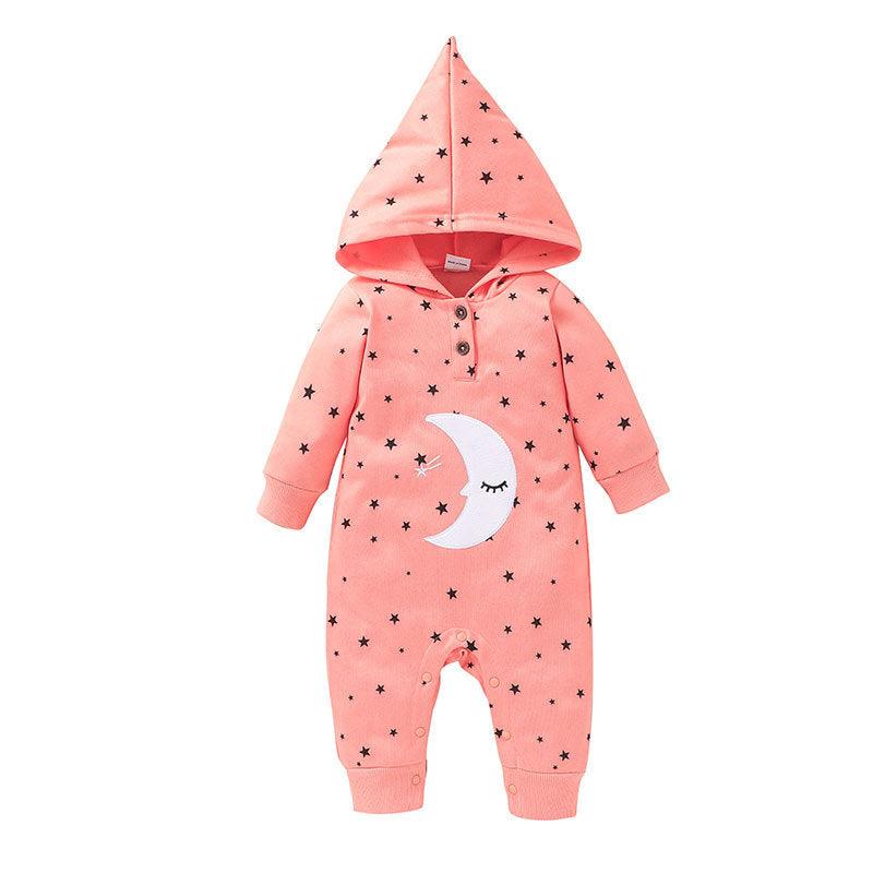 Baby Boys Girls Solid Lovely Moon Star Print Hoodie Jumpsuit - PrettyKid