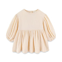 Autumn Toddler Kids Girls Cotton Linen Long Sleeve Solid Color Round Neck Dress - PrettyKid