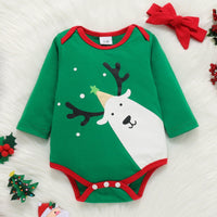 Baby Girls Christmas Deer Long Sleeved One-piece Dress Mesh Skirt Hair Band Suit - PrettyKid