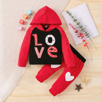 Toddler Kids Letter Love Print Hoodie Long Sleeve Set - PrettyKid