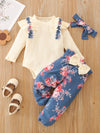 Baby Girls' Long Sleeved Floral Bow Pants Hair Jumpsuit Suit - PrettyKid
