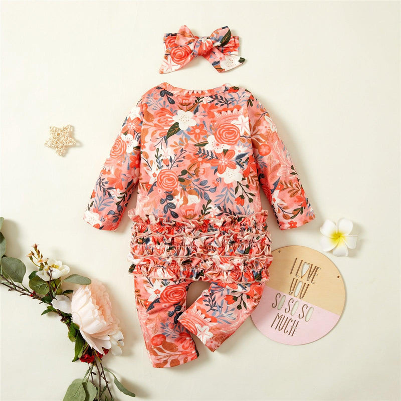 Baby Girls Flower Print Zipper Jumpsuit - PrettyKid