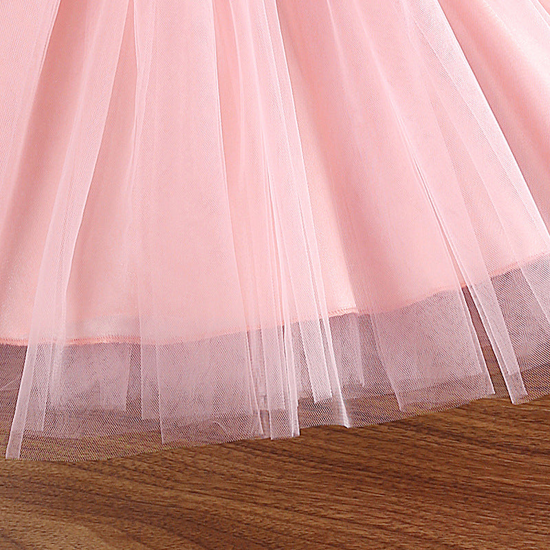 2023 Summer Girls' Princess Wind Mesh Flower Embroidery Suspender Dress Baby Girl Dress Dress