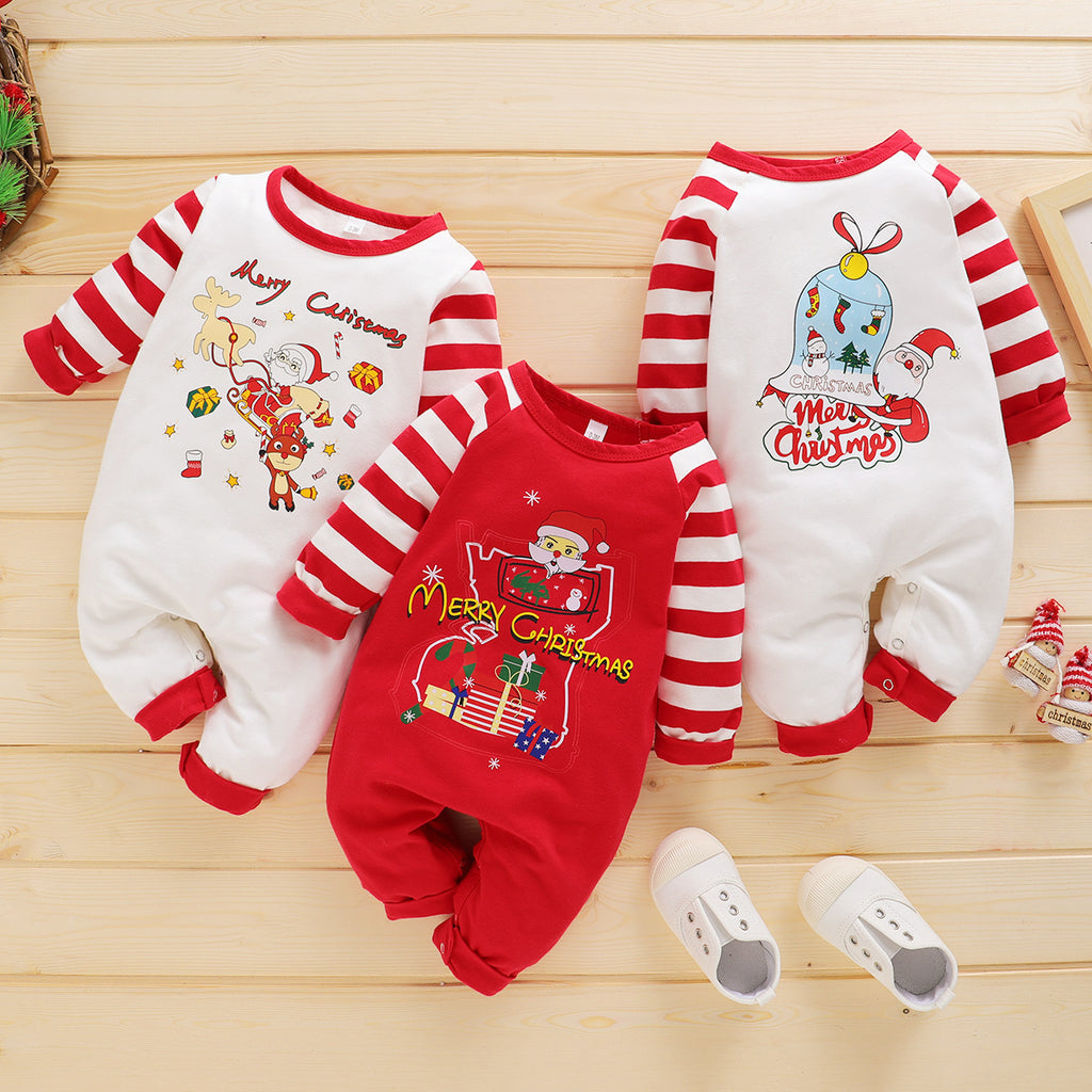 2022 Merry Christmas Baby Boys Girls Cute Printed Long Sleeve Jumpsuit - PrettyKid