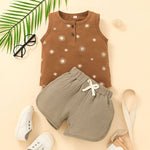 Toddler Kids Boys Sleeveless Polka Dot Printed Solid Vest Set - PrettyKid