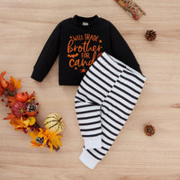 Toddler Kids Solid Letter Print Top Stripe Pants Set - PrettyKid