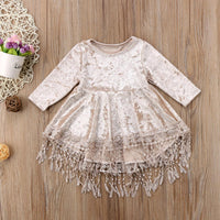 Toddler Children Girls' Long Sleeved Tassel Swallow Tail Lace Dress Princess Skirt - PrettyKid