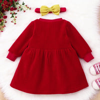 Toddler Girls Solid Corduroy Bow Dress - PrettyKid