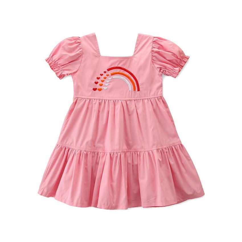 Girl embroidered princess dress Rainbow Short Sleeves in Bulk Wholesale - PrettyKid