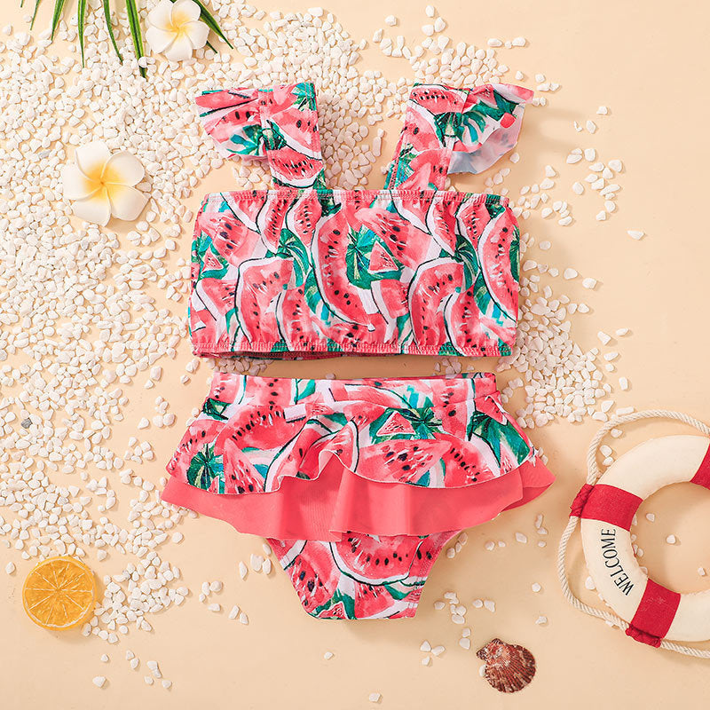 Toddler Kids Girls Watermelon Print Sleeveless Top Shorts Split Swimsuit - PrettyKid
