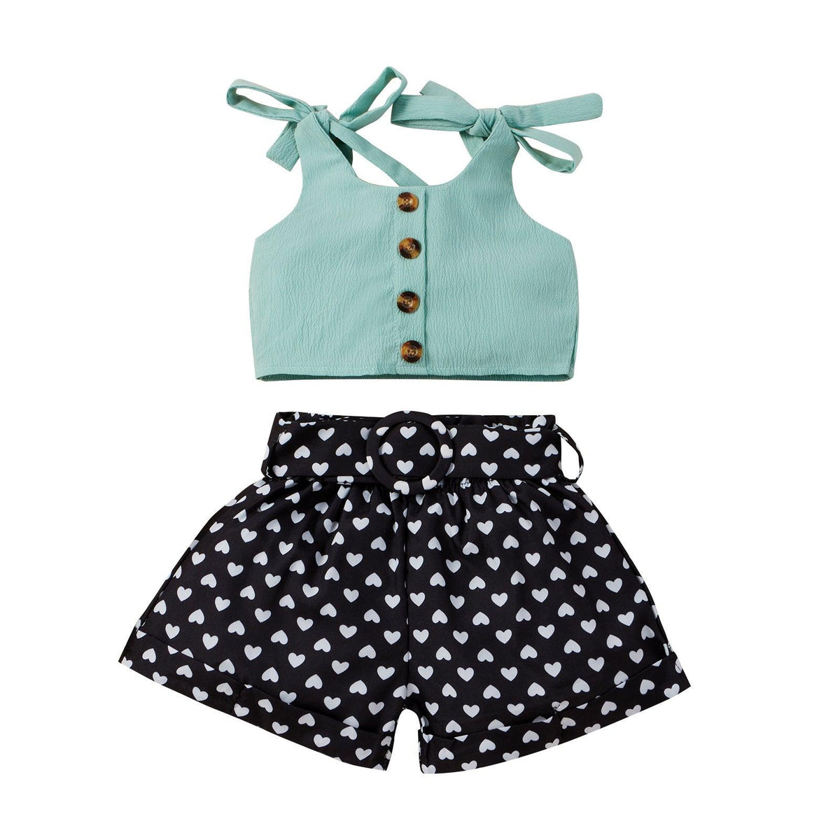 Toddler Kids Girls Solid Color Camisole Top Love Print Shorts Two Piece Set - PrettyKid