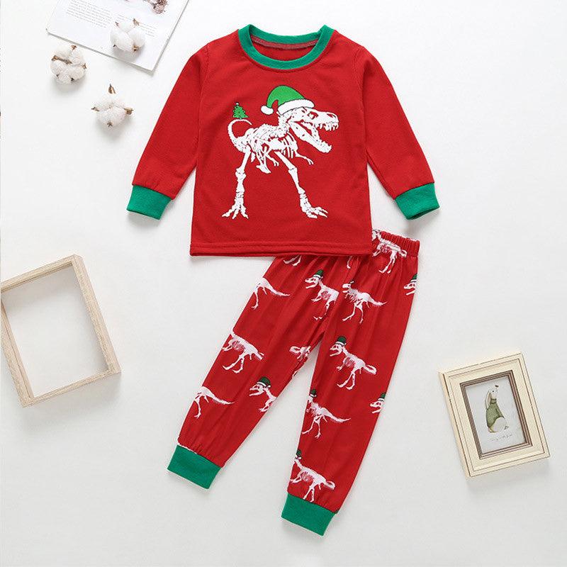 Children's Boys' Round Neck Dinosaur Print Long Sleeve Set Christmas Dress - PrettyKid