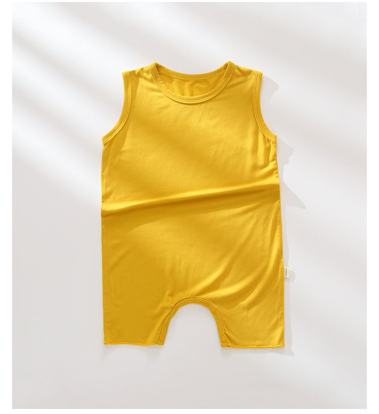 Baby Undershirt One-piece Male and Female Baby Solid Color Modal Flat Corner Harness Crawling Clothes - PrettyKid