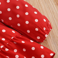 Toddler Girls Red Wave Dot Long Sleeve Dress - PrettyKid