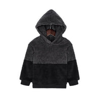 2021 Autumn Winter Children's Solid Color Contrast Multi Panel Hooded Furry Sweater - PrettyKid