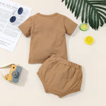 Toddler Boys Summer Solid Color Knitted Round Neck Short Sleeve Shorts Two-piece Set - PrettyKid